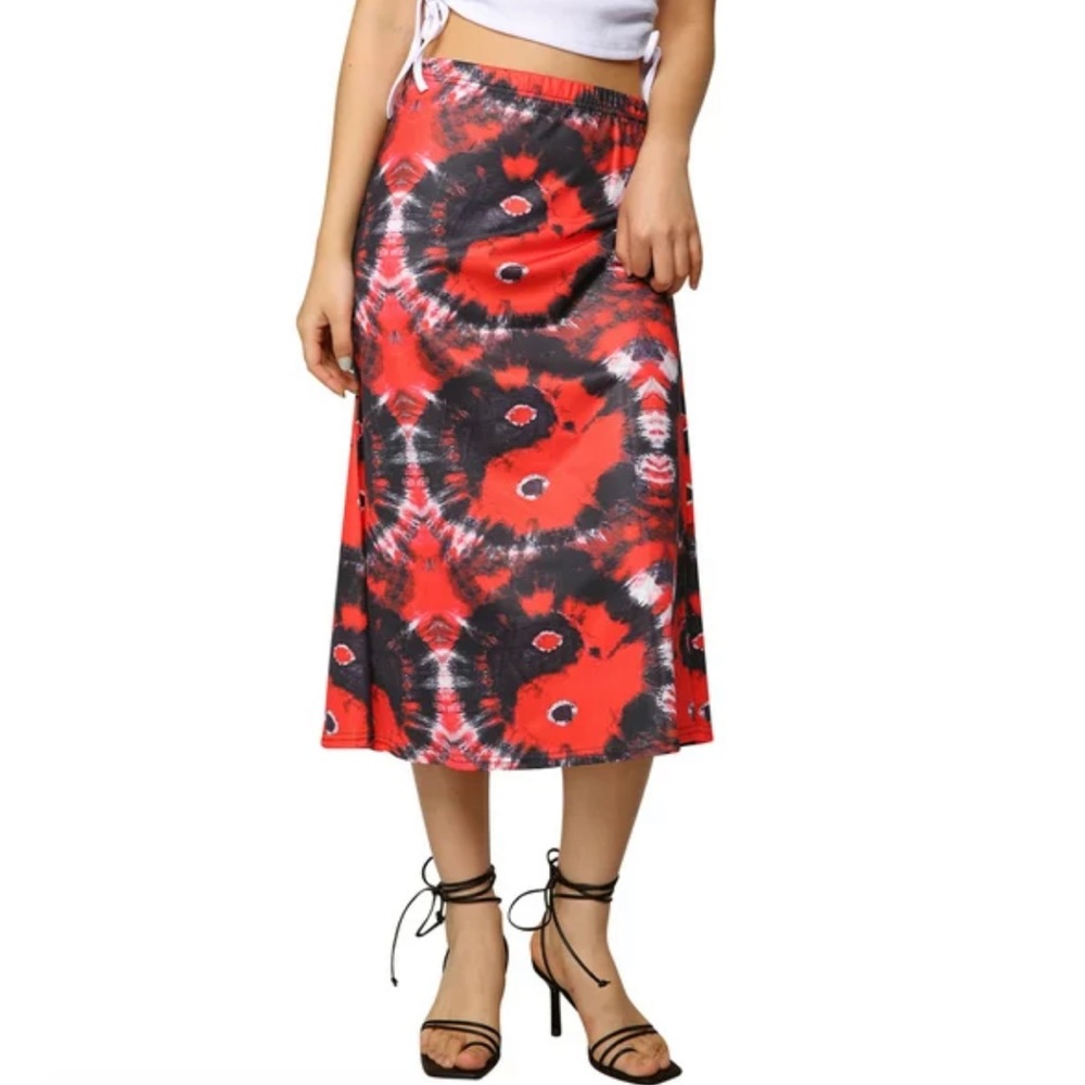 red yin-yang maxi skirt